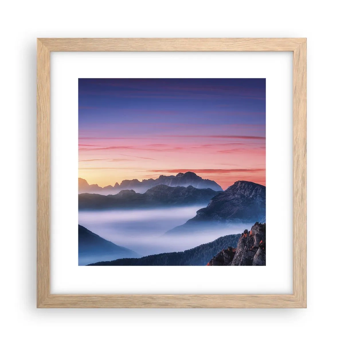 Póster en marco roble claro - Sobre los valles - 30x30 cm