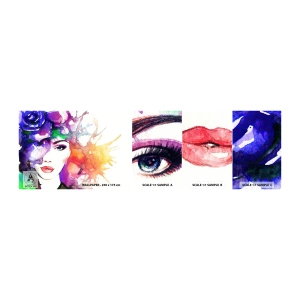 Muestra de fotomural autoadhesivo Deluxe Sticker - Con la cabeza en las nubes - Mujer, cara de mujer, Abstracción - 100x30 cm