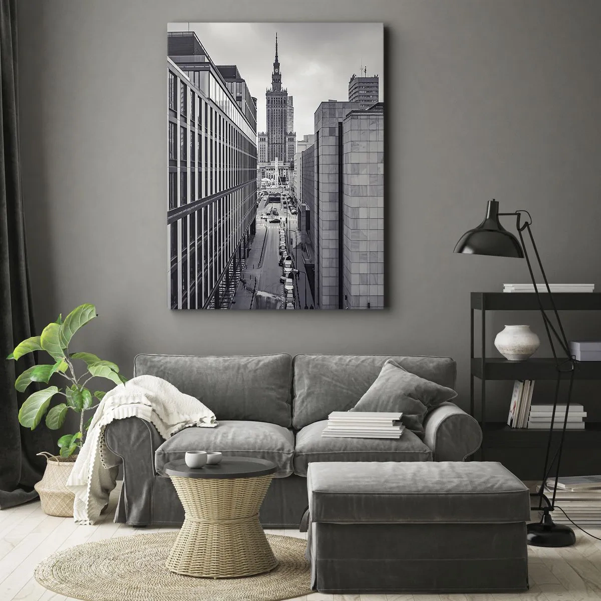 Cuadro sobre lienzo - Impresión de Imagen - Panorama de Varsovia con vistas al Palacio de la Cultura y los edificios circundantes. - 70x100cm - Valle de Varsovia - Decoración de pared moderna para salón y dormitorio ARTTOR