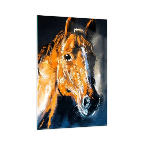 Cuadro sobre vidrio - Impresiones sobre Vidrio - Retrato de un caballo en un estilo dinámico y pictórico. - 80x120cm - Entonces, ¿vienes? - Decoración de pared moderna para salón y dormitorio ARTTOR