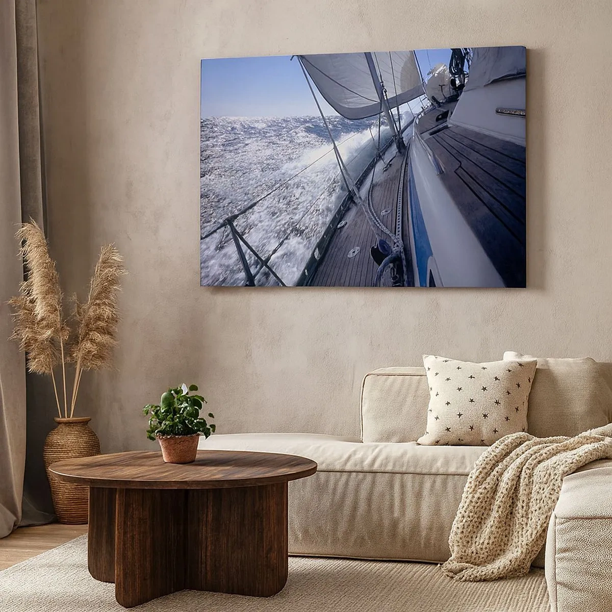 Cuadro sobre lienzo - Impresión de Imagen - Un velero en un mar tempestuoso con velas blancas y una cubierta de madera. - 70x50cm - Sé lo que es ser un pájaro - Decoración de pared moderna para salón y dormitorio ARTTOR