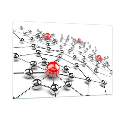 Cuadro sobre vidrio - Impresiones sobre Vidrio - Red molecular de plata con acentos rojos - 120x80cm - Una red plateada - Decoración de pared moderna para salón y dormitorio ARTTOR
