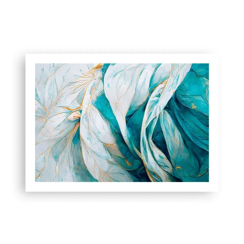 Póster - Abstracción azul con motivos dorados - 70x50 cm