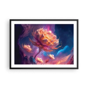Póster en marco negro - Flores de fantasía en un paisaje cósmico. - 70x50cm - Otro mundo - Decoración de pared moderna para salón y dormitorio ARTTOR