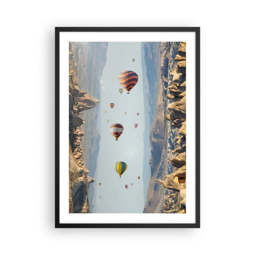 Póster en marco negro - Globos aerostáticos flotando sobre terreno rocoso - 50x70cm - Aquí todo es posible - Decoración de pared moderna para salón y dormitorio ARTTOR