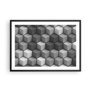 Póster en marco negro - Composición geométrica de cubos en tonos grises y negros. - 70x50cm - Rompecabezas cubista - Decoración de pared moderna para salón y dormitorio ARTTOR