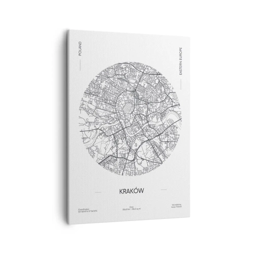 Cuadro sobre lienzo - Impresión de Imagen - Un mapa de Cracovia en estilo minimalista - 50x70cm - Anatomía de Cracovia - Decoración de pared moderna para salón y dormitorio ARTTOR