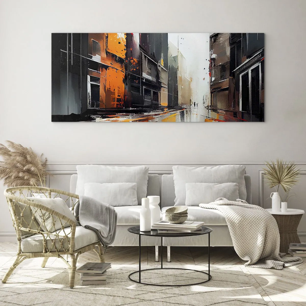 Cuadro sobre vidrio - Impresiones sobre Vidrio - Vista abstracta de una calle de la ciudad bajo la lluvia - 120x50cm - Día lluvioso - Decoración de pared moderna para salón y dormitorio ARTTOR