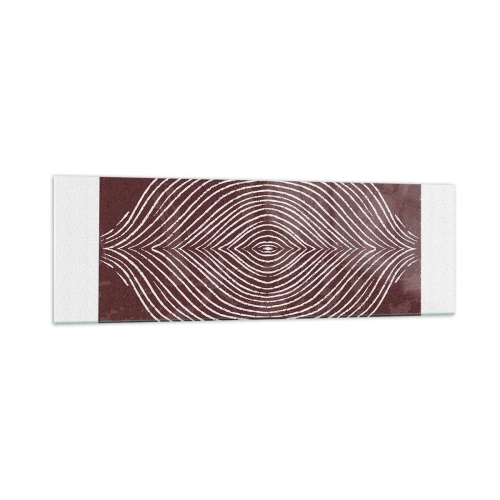Cuadro sobre vidrio - Impresiones sobre Vidrio - Ondas simétricas en líneas blancas sobre un fondo marrón - 160x50cm - El espacio habla - Decoración de pared moderna para salón y dormitorio ARTTOR