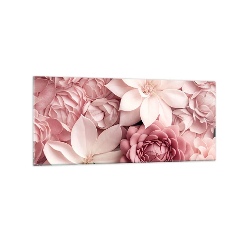Cuadro sobre vidrio - Impresiones sobre Vidrio - Flores en tonos rosa y blanco en un enfoque artístico. - 120x50cm - Entre pétalos rosas - Decoración de pared moderna para salón y dormitorio ARTTOR