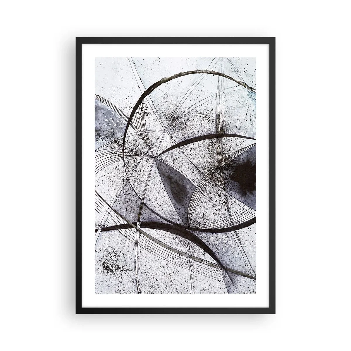 Póster en marco negro - Composición abstracta de líneas geométricas y círculos. - 50x70cm - Fantasía futurista - Decoración de pared moderna para salón y dormitorio ARTTOR