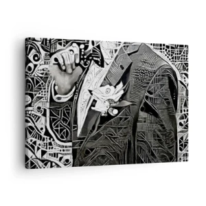 Cuadro sobre lienzo - Impresión de Imagen - Elegante abstracción de un hombre con traje en blanco y negro. - 70x50cm - Solo un hombre aparentemente gris - Decoración de pared moderna para salón y dormitorio ARTTOR