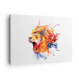 Cuadro sobre lienzo - Impresión de Imagen - Retrato colorido de un león en un estilo dinámico. - 70x50cm - Estallar de ira  - Decoración de pared moderna para salón y dormitorio ARTTOR