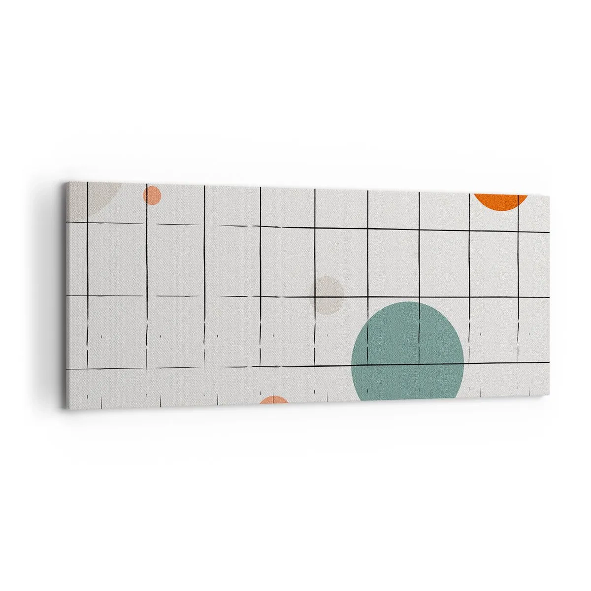 Cuadro sobre lienzo - Impresión de Imagen - Círculos de colores abstractos sobre un fondo de cuadrícula geométrica - 120x50cm - Atrapados. ¿Nosotros o ellos? - Decoración de pared moderna para salón y dormitorio ARTTOR