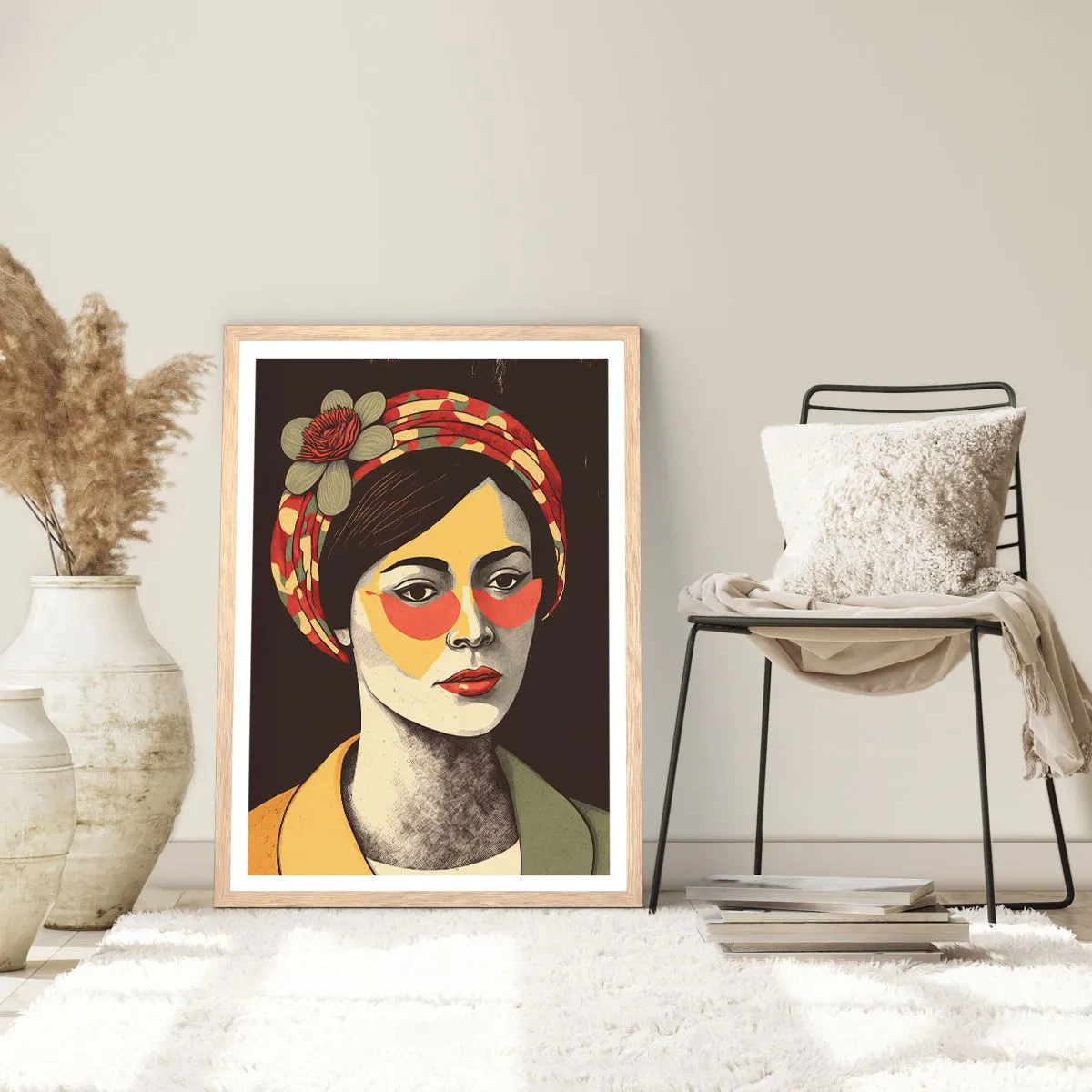 Póster en marco roble claro - Dama de sombra y color - 50x70 cm