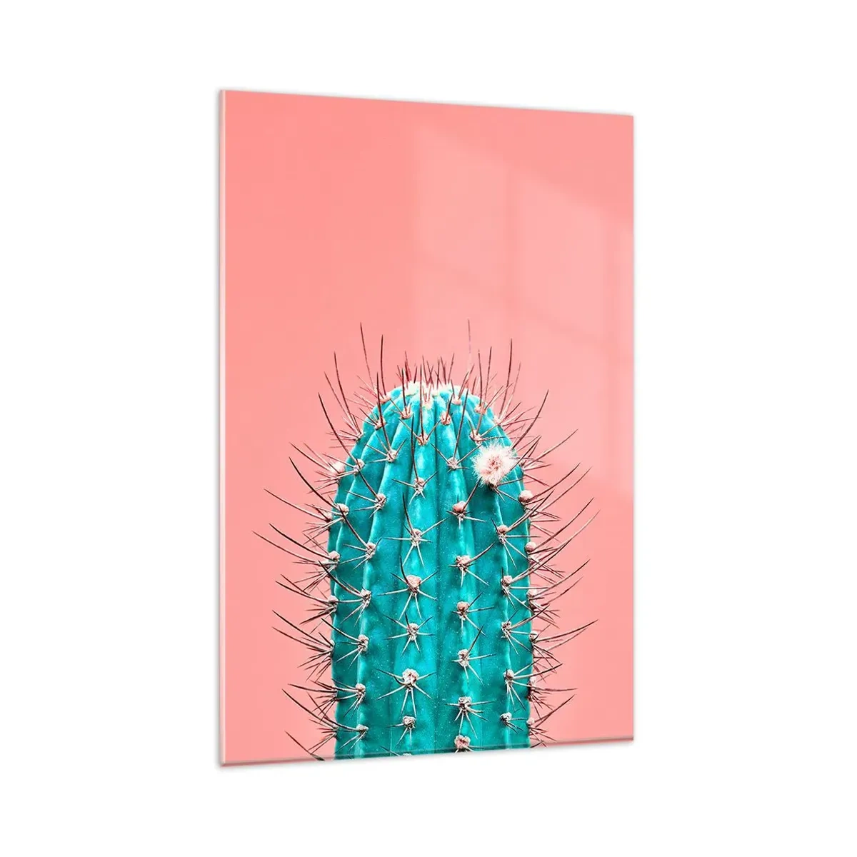 Cuadro sobre vidrio - Impresiones sobre Vidrio - Una versión artística de un cactus sobre un fondo rosa. - 80x120cm - Se mira, pero no se toca - Decoración de pared moderna para salón y dormitorio ARTTOR