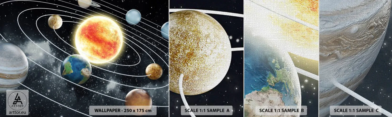 Muestra de fotomural Premium Canvas - Danza cósmica - Cosmos, Galaxia, Sistema solar - 100x30 cm