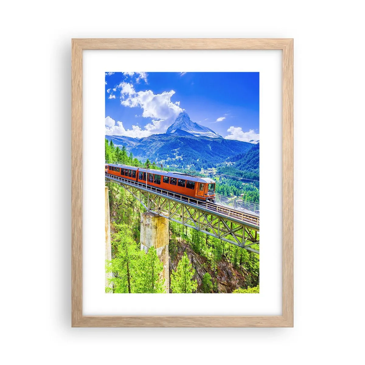 Póster en marco roble claro - Ferrocarril a los Alpes - 30x40 cm