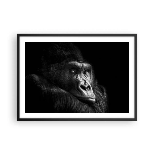 Póster en marco negro - Retrato en blanco y negro de un majestuoso gorila. - 70x50cm - ¿Y qué estás mirando? - Decoración de pared moderna para salón y dormitorio ARTTOR