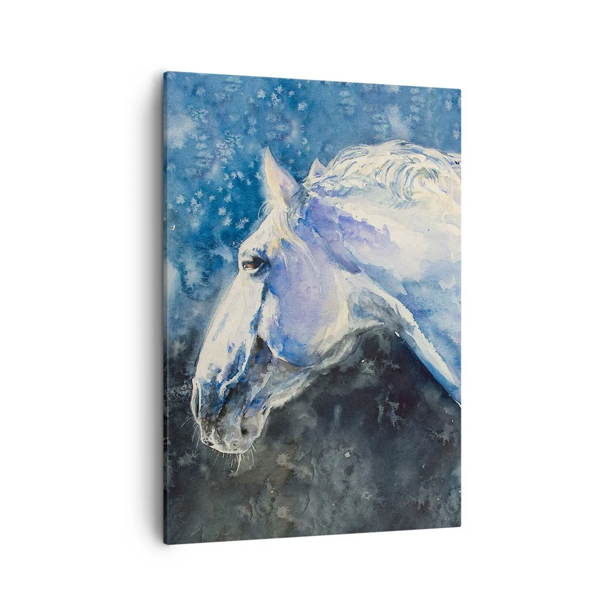Cuadro sobre lienzo - Impresión de Imagen - Un retrato de un caballo en tonos azules con un efecto de acuarela pictórica. - 50x70cm - Retrato en un resplandor azul - Decoración de pared moderna para salón y dormitorio ARTTOR