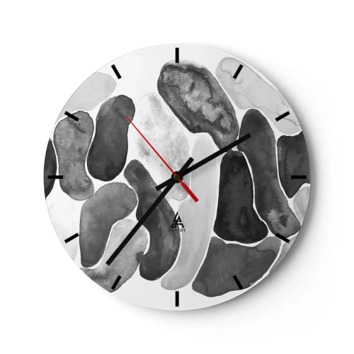 Reloj de pared - Reloj de vidrio - Formas orgánicas grises que se asemejan a piedras. - 30x30cm - Abstracción pétrea - Decoración de pared moderna para salón, cocina y dormitorio ARTTOR