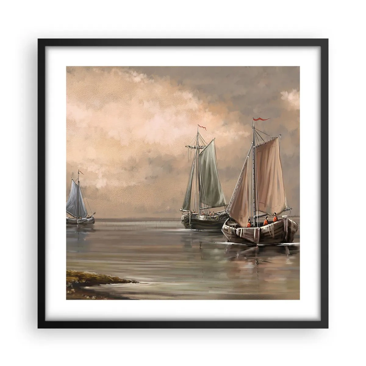 Póster en marco negro - El regreso de los marineros - 50x50 cm