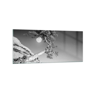 Cuadro sobre vidrio - Impresiones sobre Vidrio - Árbol en blanco y negro en un acantilado con la luna al fondo - 120x50cm - Un guerrero victorioso - Decoración de pared moderna para salón y dormitorio ARTTOR