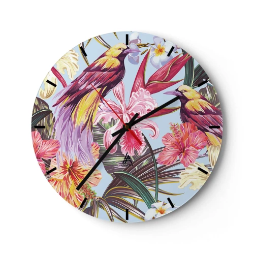 Reloj de pared - Reloj de vidrio - Pétalos y plumas - 40x40 cm