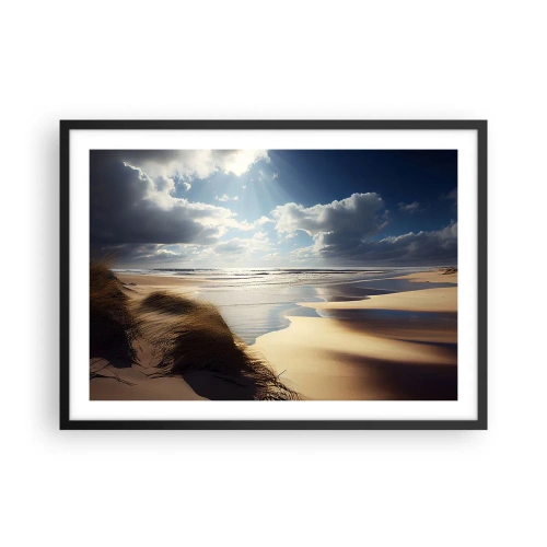 Póster en marco negro - Una playa salvaje con dunas y cielos azules. - 70x50cm - Playa, playa salvaje - Decoración de pared moderna para salón y dormitorio ARTTOR