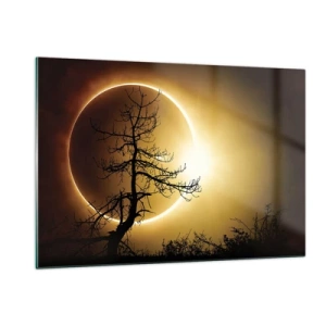 Cuadro sobre vidrio - Impresiones sobre Vidrio - Eclipse solar detrás del árbol. - 120x80cm - Eclipse total - Decoración de pared moderna para salón y dormitorio ARTTOR