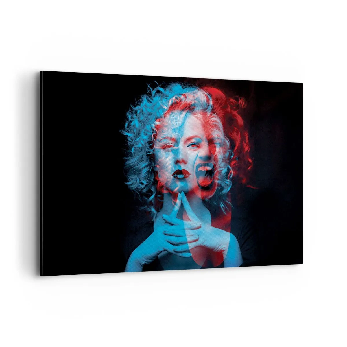 Cuadro sobre lienzo - Impresión de Imagen - Doble retrato de una mujer en rojo y azul - 120x80cm - Alter ego - Decoración de pared moderna para salón y dormitorio ARTTOR