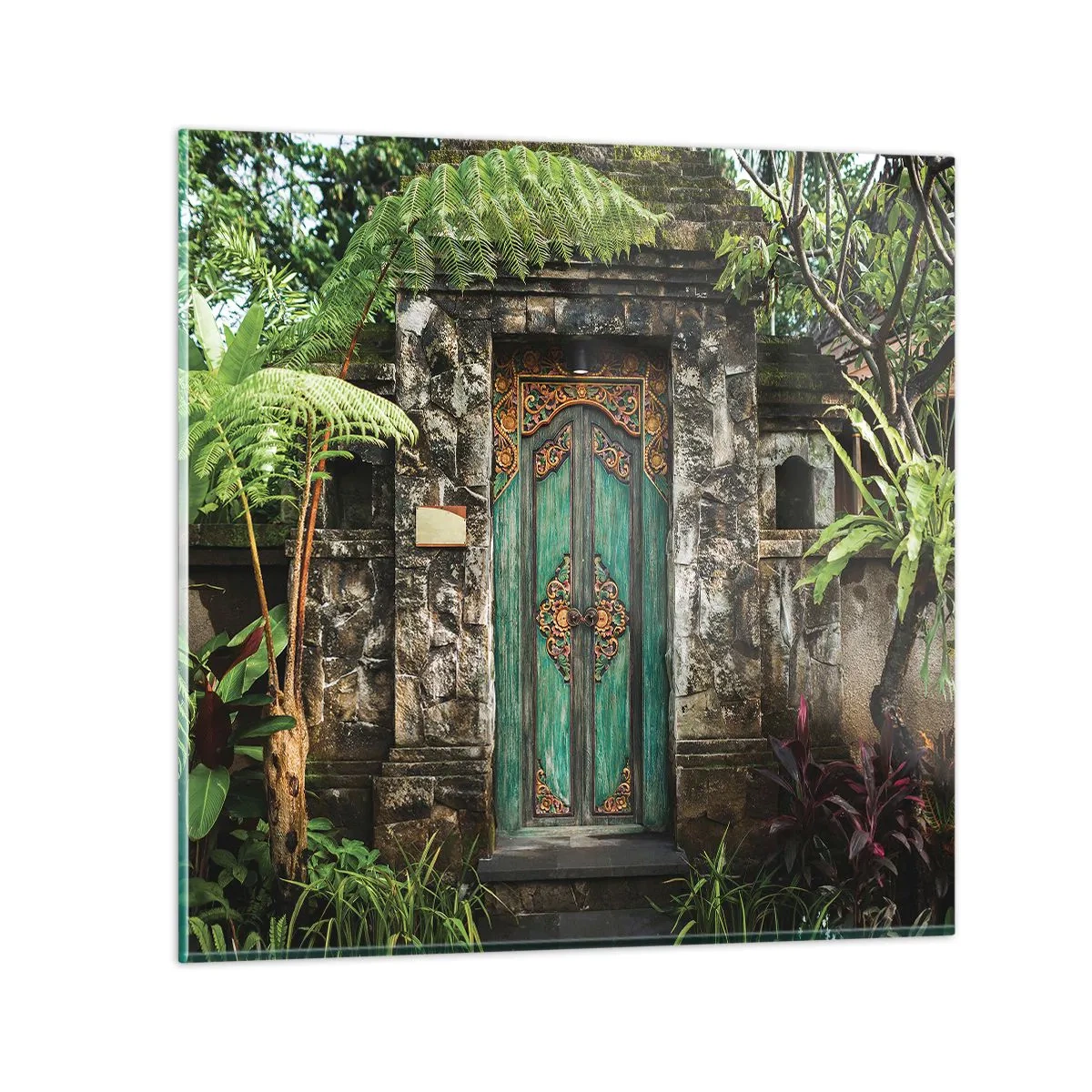 Cuadro sobre vidrio - Impresiones sobre Vidrio - Una puerta a un mundo exótico - 40x40 cm
