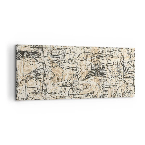 Cuadro sobre lienzo - Impresión de Imagen - Patrones y líneas abstractas sobre un fondo beige - 120x50cm - A la espera de ser descifrado - Decoración de pared moderna para salón y dormitorio ARTTOR