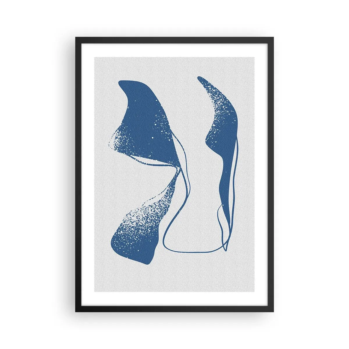 Póster en marco negro - Formas abstractas en tonos azules sobre un fondo claro. - 50x70cm - Abstracción con alas - Decoración de pared moderna para salón y dormitorio ARTTOR