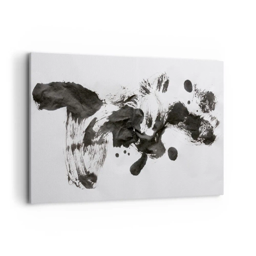 Cuadro sobre lienzo - Impresión de Imagen - Composición abstracta de manchas negras sobre fondo blanco. - 100x70cm - ¿Un método en la locura? - Decoración de pared moderna para salón y dormitorio ARTTOR