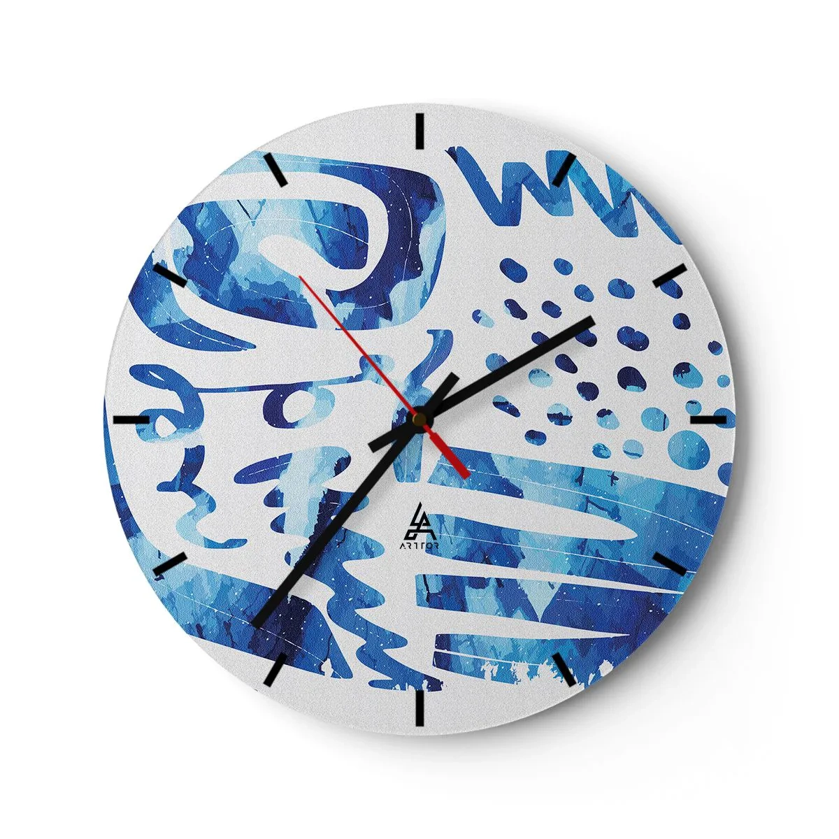 Reloj de pared - Reloj de vidrio - Patrones abstractos azules sobre un fondo blanco - 30x30cm - Vuelta a las raíces - Decoración de pared moderna para salón, cocina y dormitorio ARTTOR