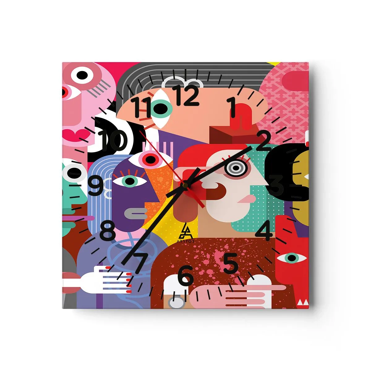 Reloj de pared - Reloj de vidrio - Estilo Picasso - 40x40 cm