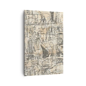 Cuadro sobre lienzo - Impresión de Imagen - Patrones y líneas abstractas sobre un fondo beige - 80x120cm - A la espera de ser descifrado - Decoración de pared moderna para salón y dormitorio ARTTOR