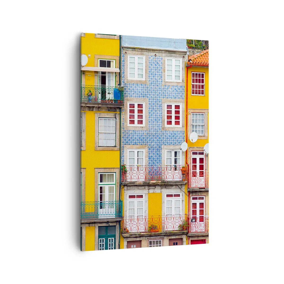 Cuadro sobre lienzo - Impresión de Imagen - Fachadas coloridas de casas de vecindad en el paisaje urbano - 80x120cm - Los colores de la ciudad vieja - Decoración de pared moderna para salón y dormitorio ARTTOR