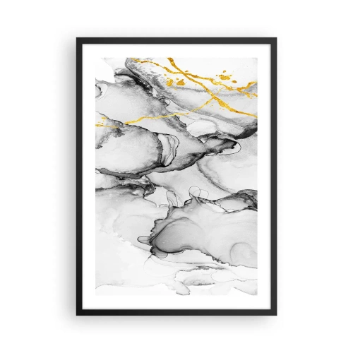 Póster en marco negro - Una composición abstracta en tonos grises con acentos dorados. - 50x70cm - Composición con motivo de oro - Decoración de pared moderna para salón y dormitorio ARTTOR