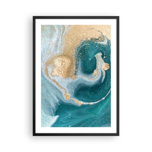 Póster en marco negro - Motivo abstracto de oro y turquesa en formas fluidas. - 50x70cm - Un remolino de oro y turquesa - Decoración de pared moderna para salón y dormitorio ARTTOR
