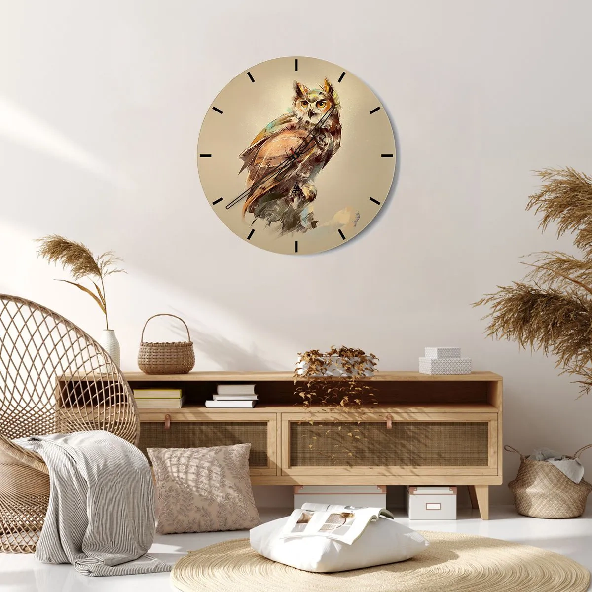 Reloj de pared - Reloj de vidrio - Sabiduría de búho - 30x30 cm