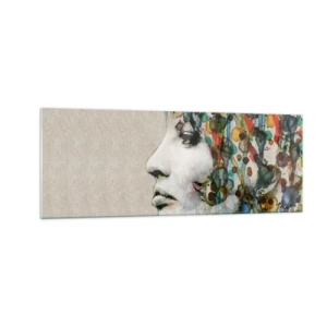 Cuadro sobre vidrio - Impresiones sobre Vidrio - Perfil de una mujer en colores de acuarela con un fondo abstracto - 140x50cm - Salió del gris - Decoración de pared moderna para salón y dormitorio ARTTOR
