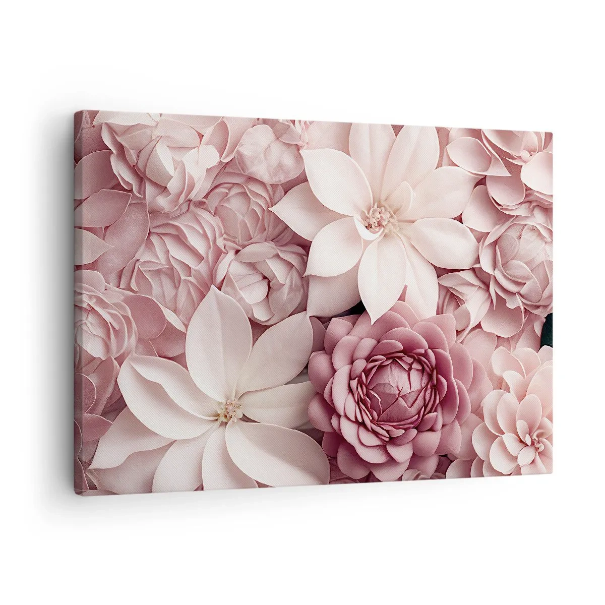 Cuadro sobre lienzo - Impresión de Imagen - Flores en tonos rosa y blanco en un enfoque artístico. - 70x50cm - Entre pétalos rosas - Decoración de pared moderna para salón y dormitorio ARTTOR