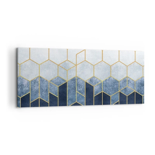 Cuadro sobre lienzo - Impresión de Imagen - Patrón geométrico en tonos dorados y azul marino. - 120x50cm - Composición rítmica visual - Decoración de pared moderna para salón y dormitorio ARTTOR