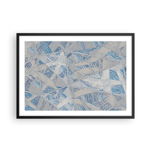 Póster en marco negro - Patrones geométricos en tonos azules y grises. - 70x50cm - En un laberinto gris azulado - Decoración de pared moderna para salón y dormitorio ARTTOR
