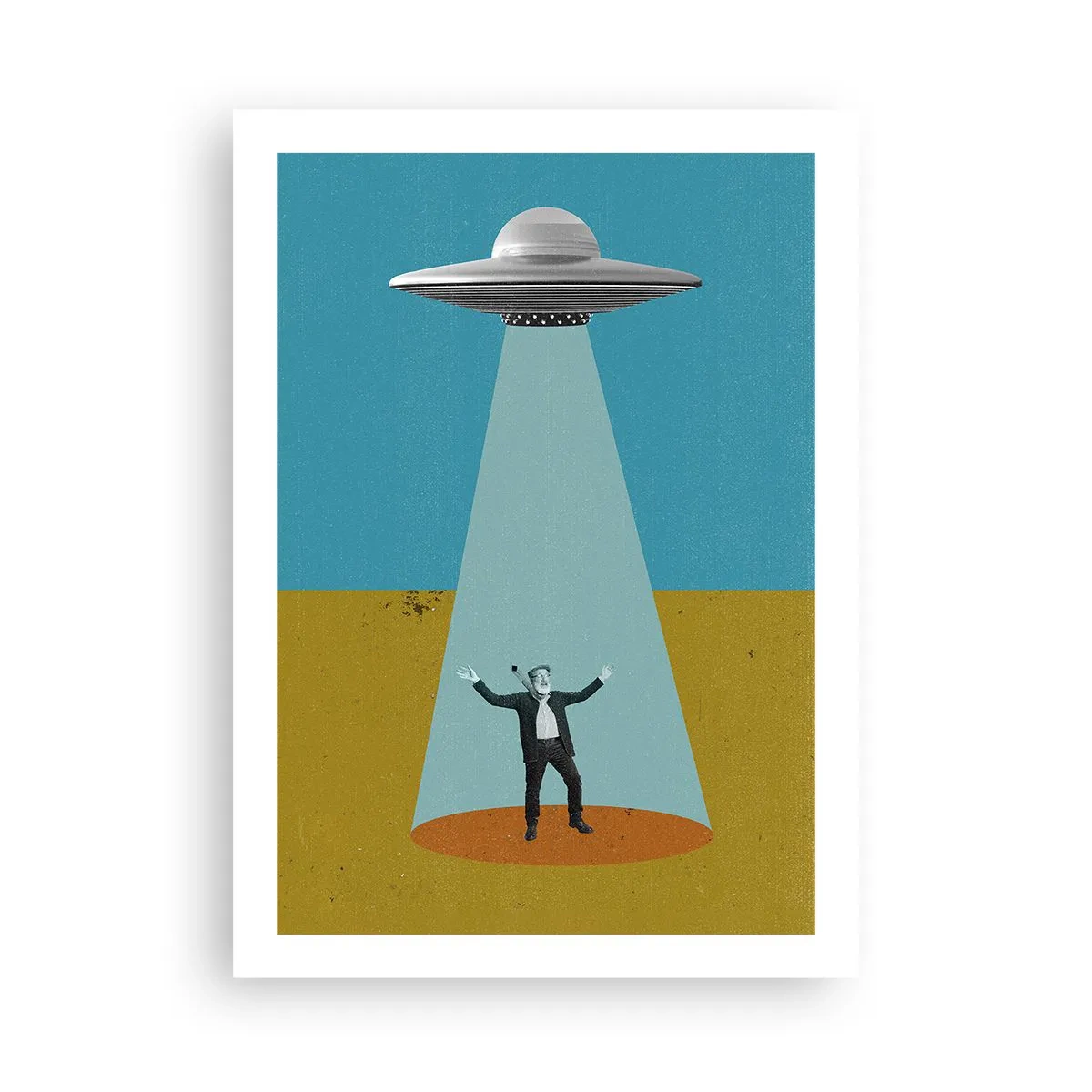 Póster - Ilustración retro de una abducción ovni - 50x70cm - Un encuentro cercano - Decoración de pared moderna para salón y dormitorio ARTTOR