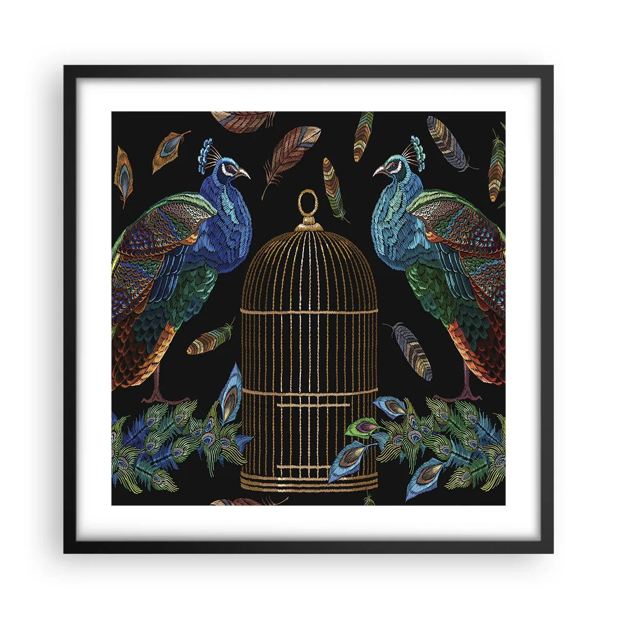 Póster en marco negro - Con plumajes reales - 50x50 cm