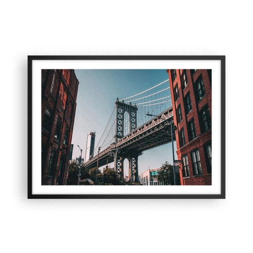 Póster en marco negro - Un puente entre edificios en un paisaje urbano - 70x50cm - Sobre el fluir de la ciudad - Decoración de pared moderna para salón y dormitorio ARTTOR