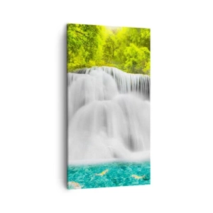 Cuadro sobre lienzo - Impresión de Imagen - Cascada espumosa, de verde a azul - 45x80 cm